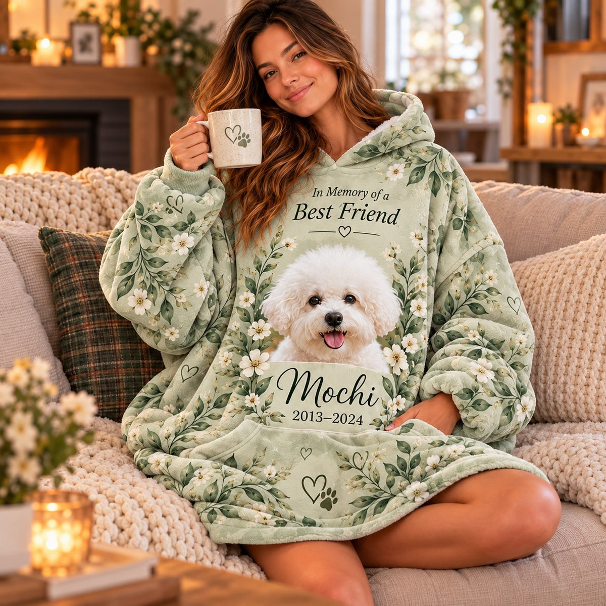 Personalized Dog Memorial Blanket Hoodie - worn view