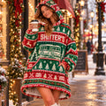 Funny RV Road Trip Red Green Fair Isle Blanket Hoodie – Oversized Sherpa Wearable Blanket, Holiday Gift for Her