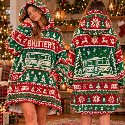 Funny RV Road Trip Red Green Fair Isle Blanket Hoodie - view 2