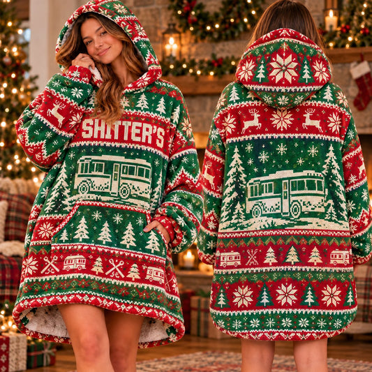 Funny RV Road Trip Red Green Fair Isle Blanket Hoodie - view 2