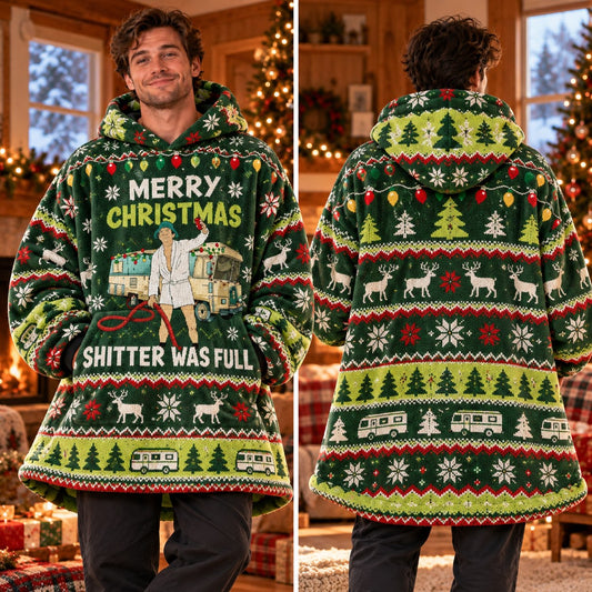 Funny Merry Christmas RV Green Reindeer Blanket Hoodie - view 2