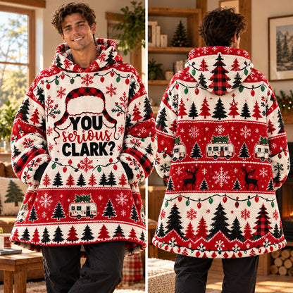 Funny Plaid Santa Hat Red Camper Blanket Hoodie - view 2