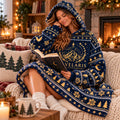 Navy Gold Starlight Mountain City Blanket Hoodie – Oversized Sherpa Wearable Blanket, Bookish Fantasy Gift
