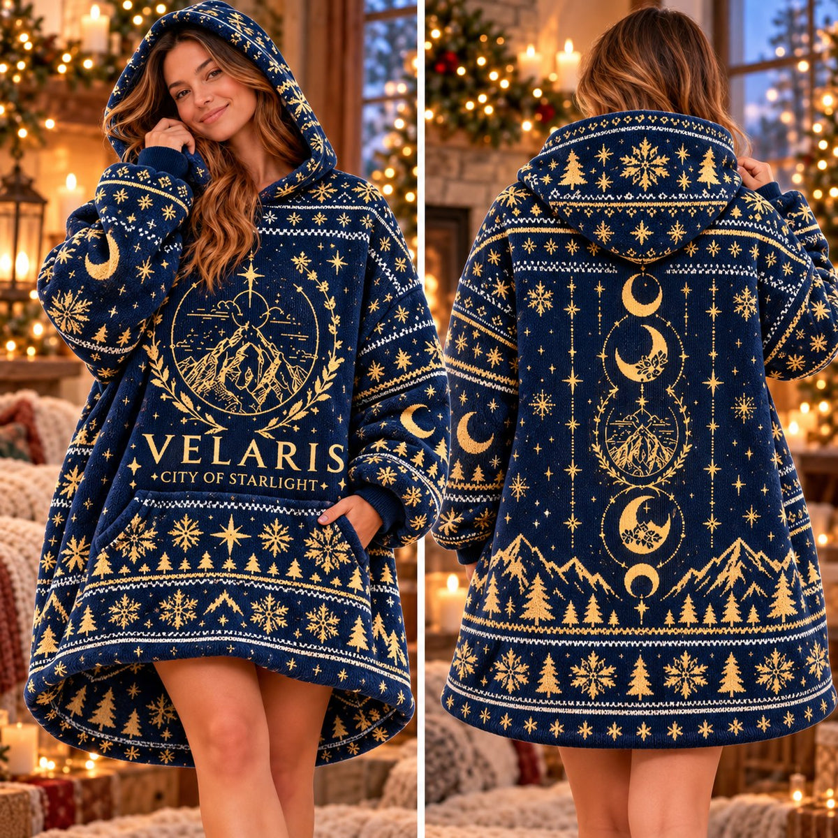 Navy Gold Starlight Mountain City Blanket Hoodie - view 2