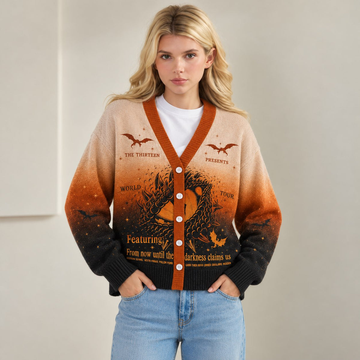 Throne of Glass cardigan Manon Blackbeak The Thirteen World Tour orange black ombre - view 1