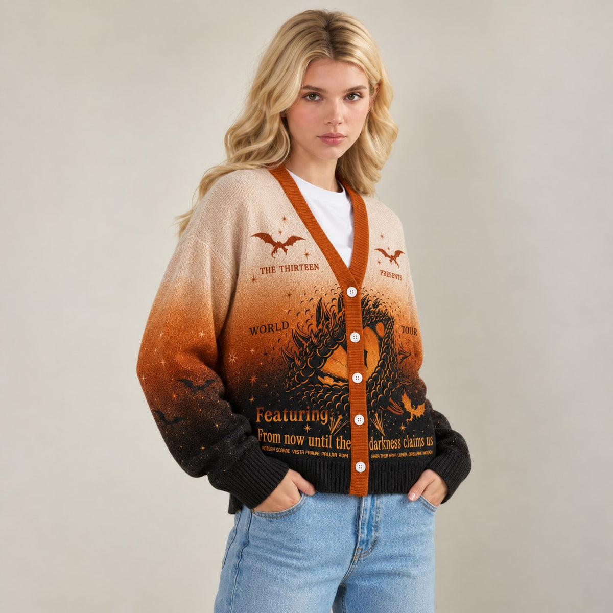 Throne of Glass cardigan Manon Blackbeak The Thirteen World Tour orange black ombre - view 3