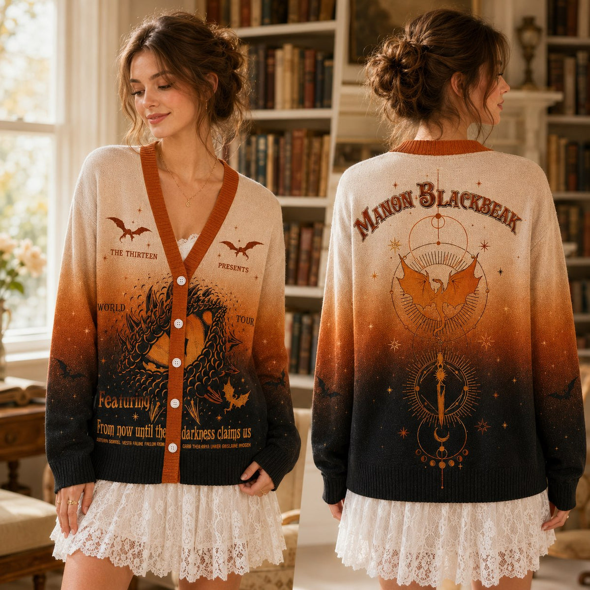 Throne of Glass cardigan Manon Blackbeak The Thirteen World Tour orange black ombre - view 5