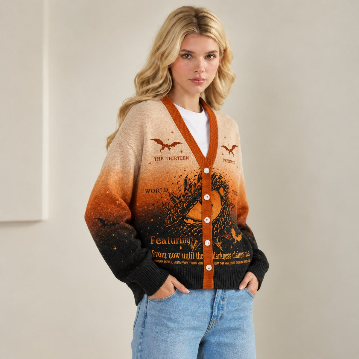 Throne of Glass cardigan Manon Blackbeak The Thirteen World Tour orange black ombre - view 8