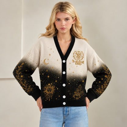 Throne of Glass cardigan To Whatever End gold sun moon cream black knit - view 1