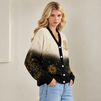 Throne of Glass cardigan To Whatever End gold sun moon cream black knit - view 3