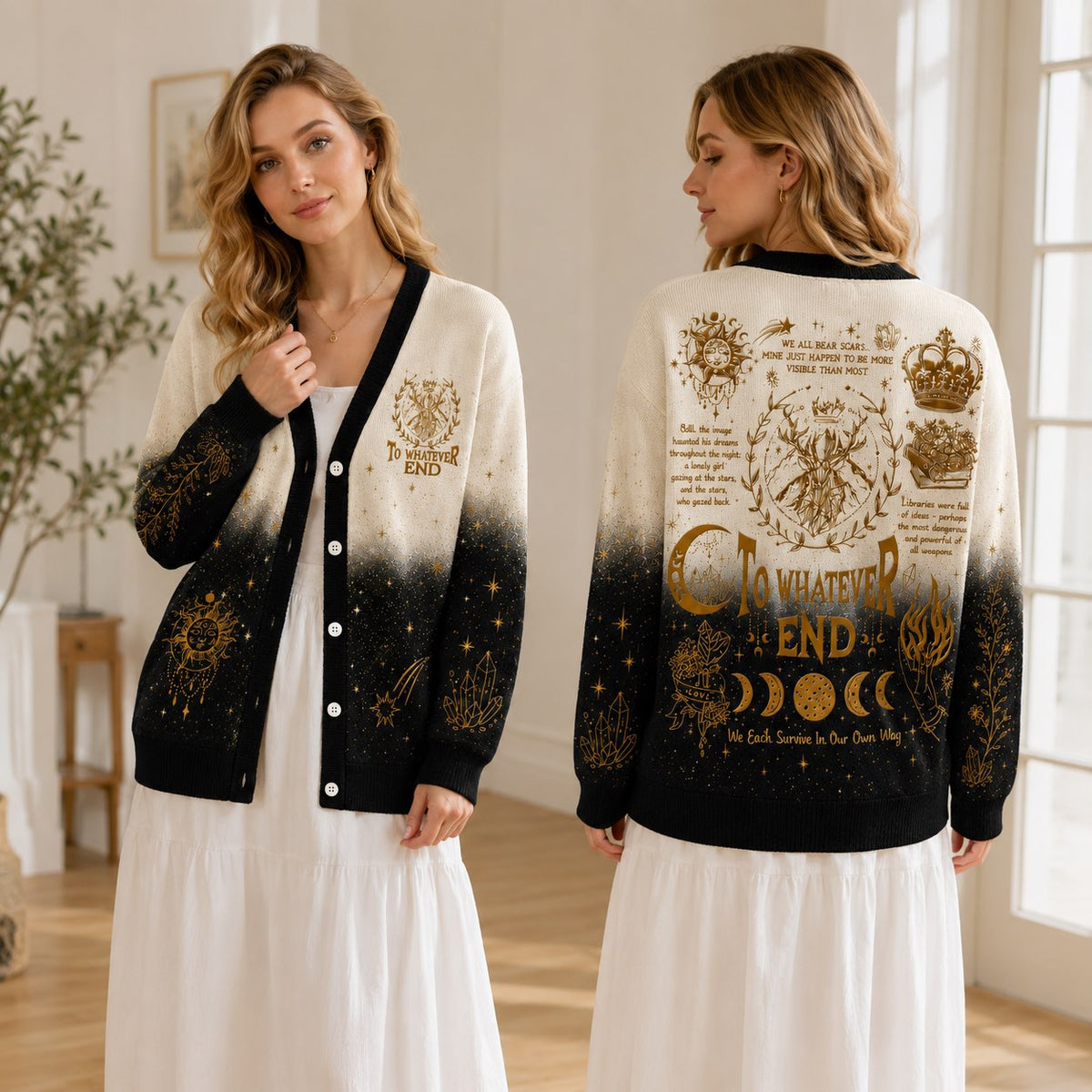 Throne of Glass cardigan To Whatever End gold sun moon cream black knit - view 4