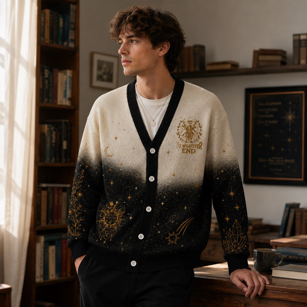 Throne of Glass cardigan To Whatever End gold sun moon cream black knit - view 6