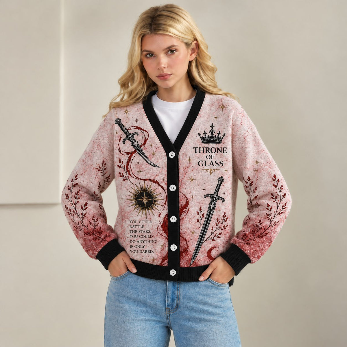 Throne of Glass cardigan Manon Blackbeak rattle the stars pink dagger knit - view 1