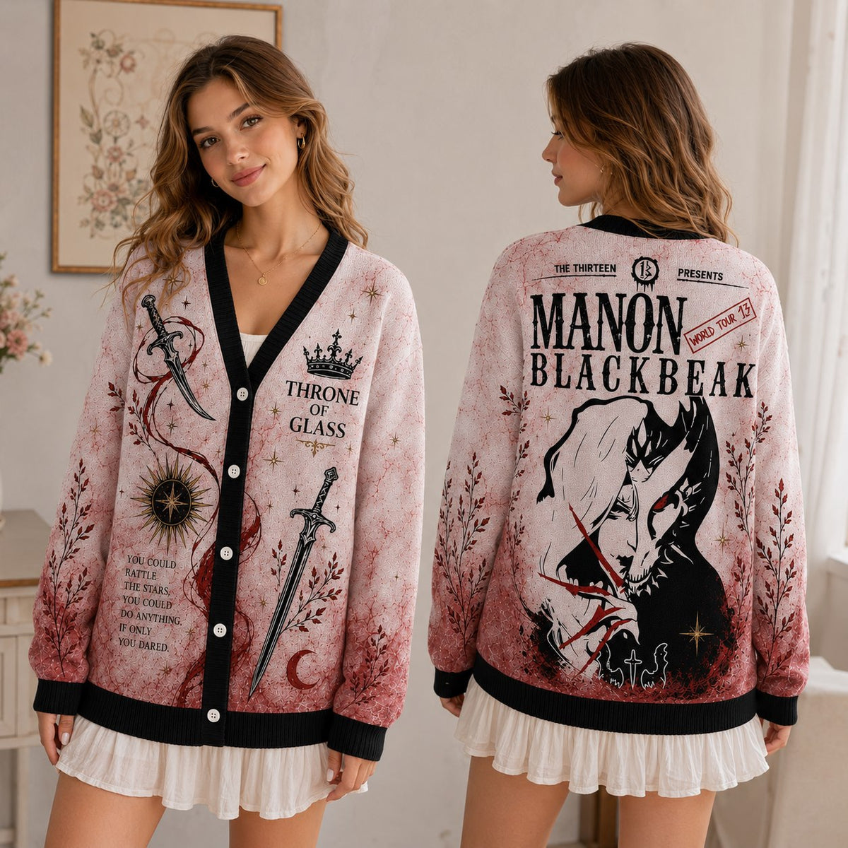 Throne of Glass cardigan Manon Blackbeak rattle the stars pink dagger knit - view 2