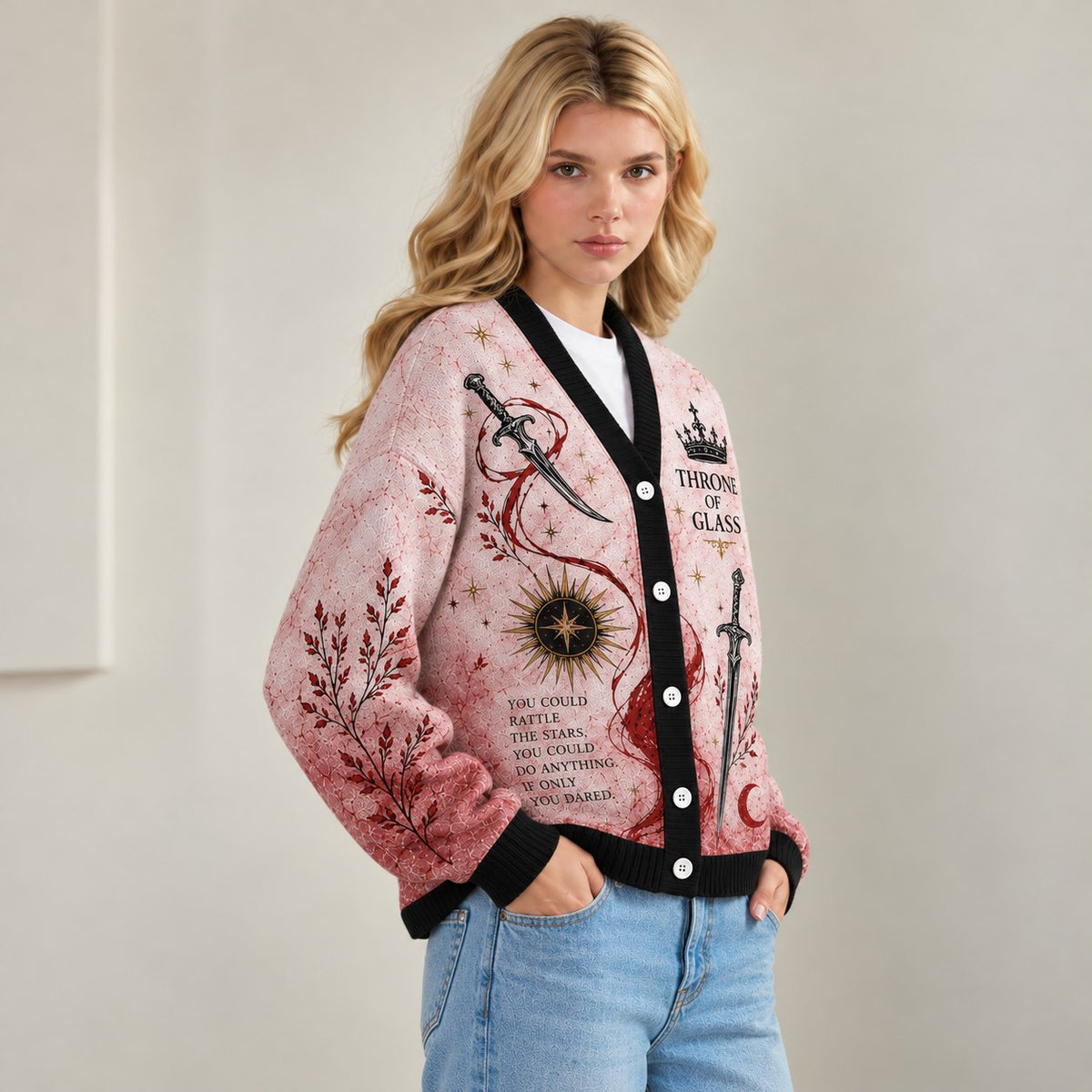 Throne of Glass cardigan Manon Blackbeak rattle the stars pink dagger knit - view 5