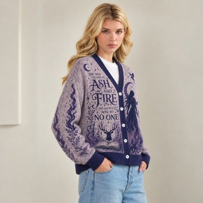 Throne of Glass cardigan Aelin ash and fire bow to no one lavender navy knit - view 3