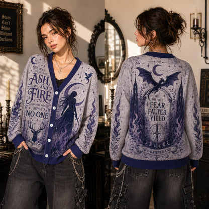 Throne of Glass cardigan Aelin ash and fire bow to no one lavender navy knit - view 6