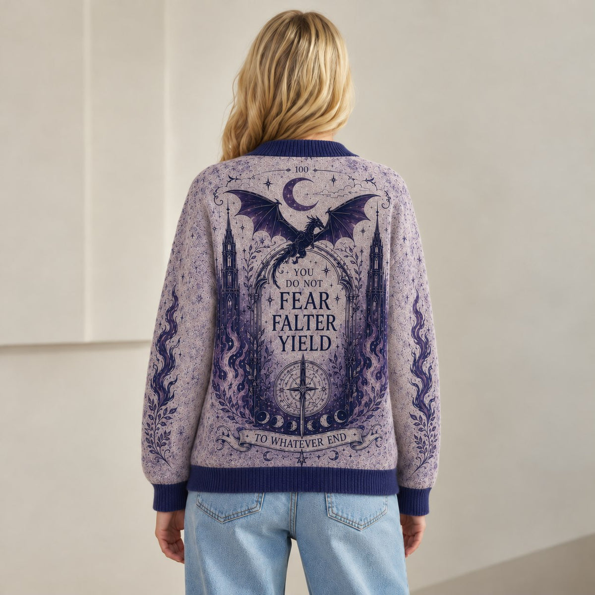 Throne of Glass cardigan Aelin ash and fire bow to no one lavender navy knit - view 8