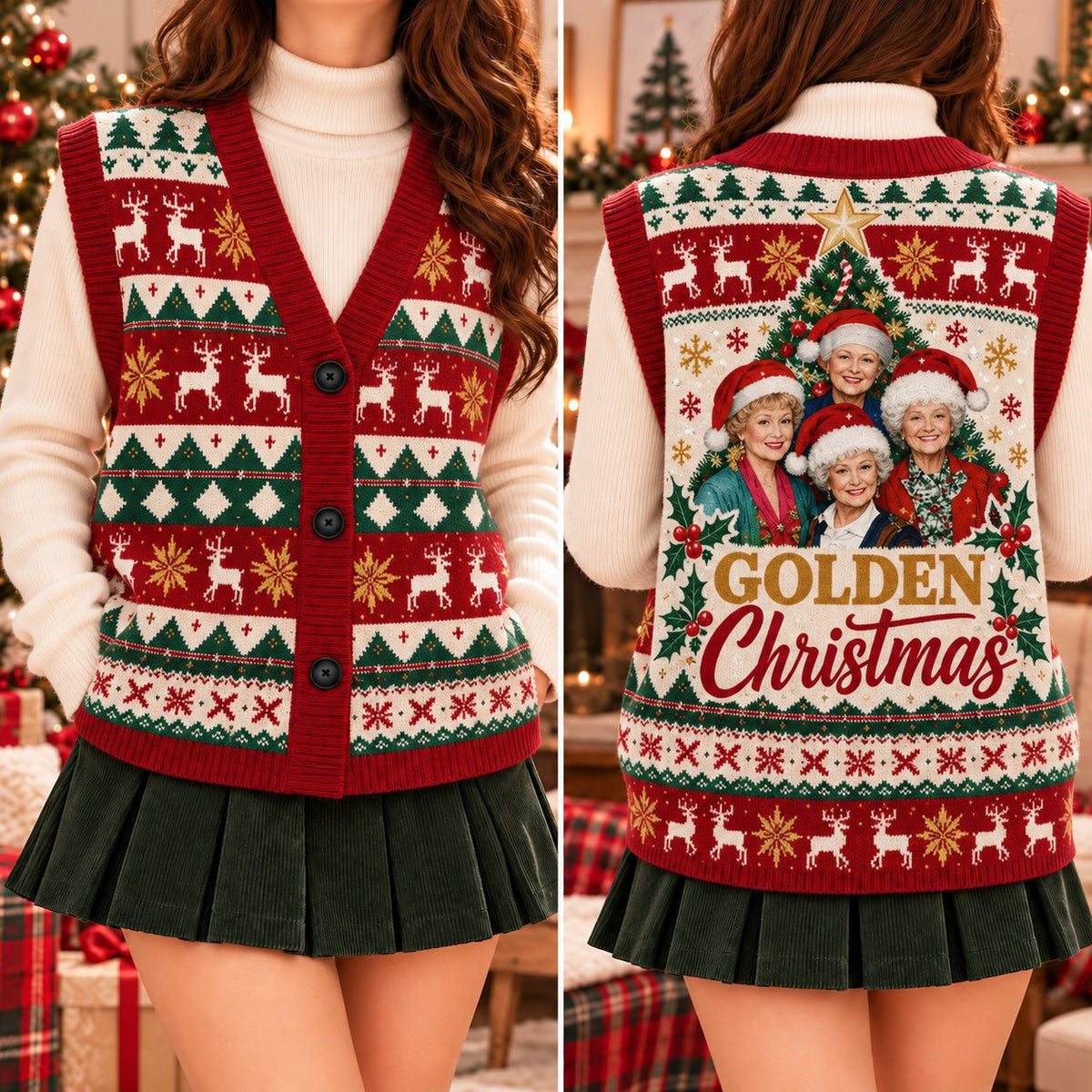 Golden Christmas Cardigan Vest - view 2