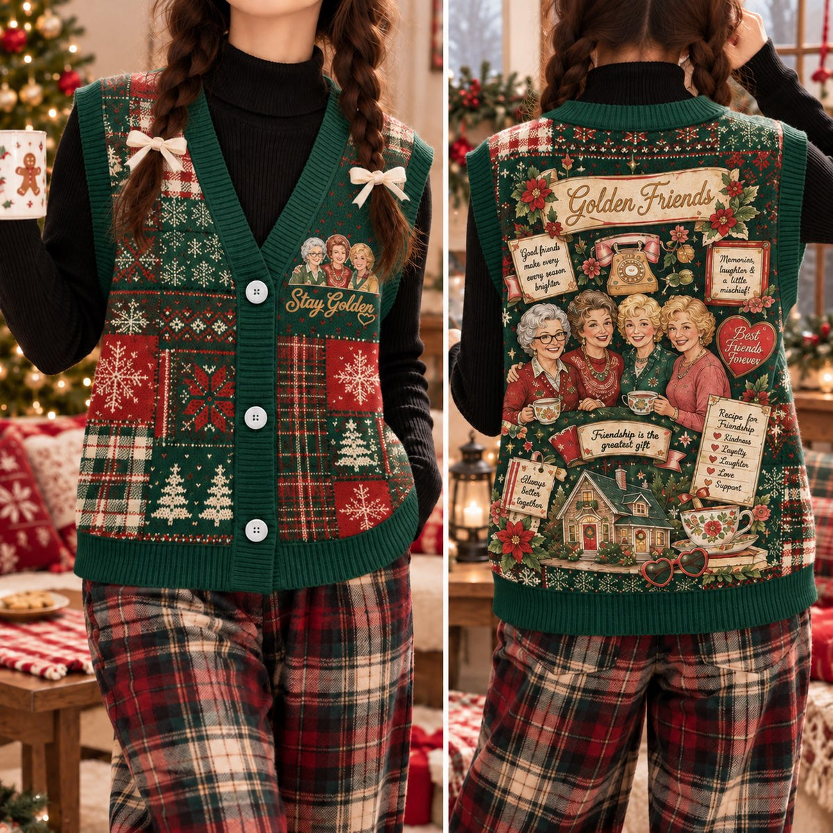 Stay Golden Patchwork Cardigan Vest - view 2
