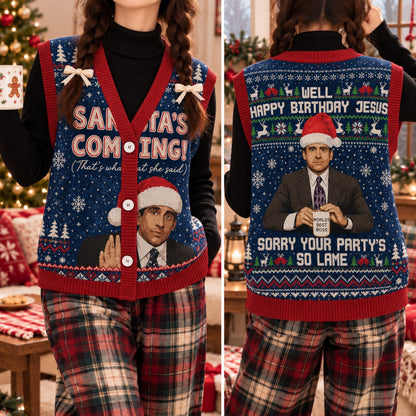 Santas Coming Thats What She Said Cardigan Vest - view 2
