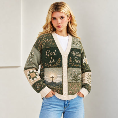 God Is Within Her She Will Not Fall Psalm 46:5 sage green Christian cardigan - view 5