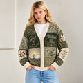 God Is Within Her Cardigan - Psalm 46:5 Christian Sweater for Women, Sage Green Patchwork Knit Gift