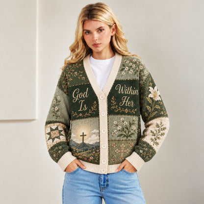 God Is Within Her She Will Not Fall Psalm 46:5 sage green Christian cardigan - view 6
