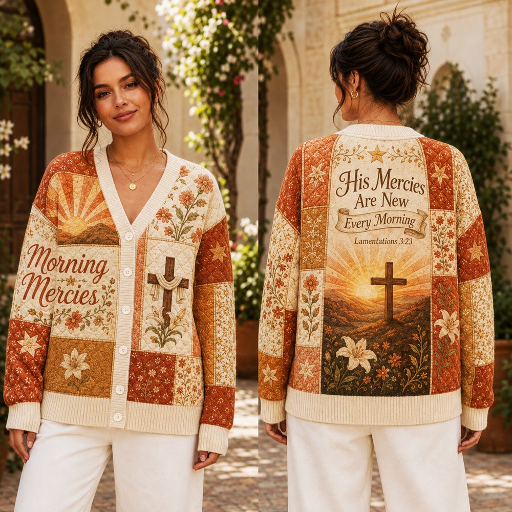 Morning Mercies His Mercies Are New Every Morning rust sunrise Christian cardigan - view 2