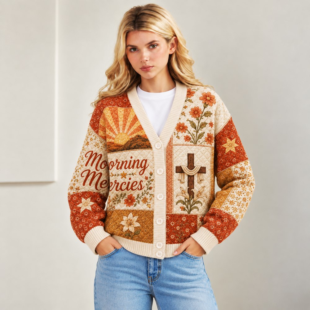 Morning Mercies His Mercies Are New Every Morning rust sunrise Christian cardigan - view 6