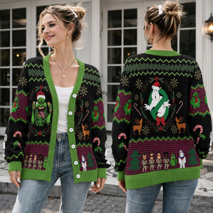 Funny Ghost Christmas Cardigan, Santa Ghost Holiday Sweater, Paranormal Christmas Cardigan, Spooky Xmas Gift