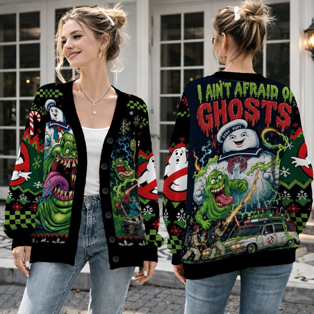 Funny Ghost Halloween Cardigan, Paranormal Christmas Sweater, Spooky Holiday Knit Cardigan, Ghost Lover Gift