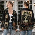 Gothic Monster Halloween Cardigan, Haunted Castle Sweater, Vintage Horror Knit Cardigan, Spooky Monster Gift