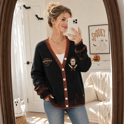 Butcher Shop Halloween Cardigan, Slasher Horror Sweater, Creepy Halloween Knit Jacket, Horror Lover Gift