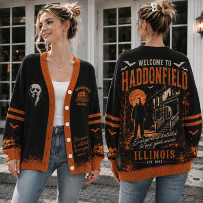 Haunted Town Halloween Cardigan, Slasher Horror Sweater, Creepy Haunted House Cardigan, Halloween Horror Gift