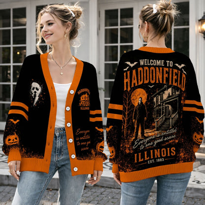 Haunted Town Halloween Cardigan, Slasher Horror Sweater, Creepy Haunted House Cardigan, Halloween Horror Gift