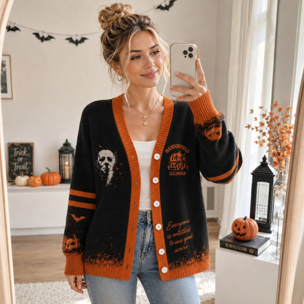 Haunted Town Halloween Cardigan, Slasher Horror Sweater, Creepy Haunted House Cardigan, Halloween Horror Gift
