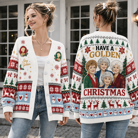 Retro Sitcom Ladies Christmas Knit Cardigan, Funny Holiday Sweater, Vintage TV Inspired Button Up Cardigan, Festive Winter Outfit