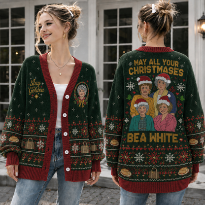 Retro Sitcom Ladies Christmas Cardigan, Vintage TV Inspired Holiday Knit Sweater, Funny Unisex Christmas Button Up Cardigan