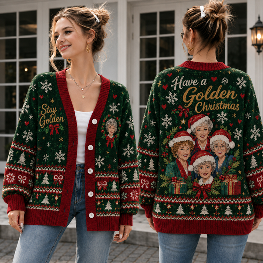 Retro Christmas Women Knit Cardigan, Vintage Holiday Button Sweater, Festive Grandma Christmas Cardigan, Christmas Gift for Her
