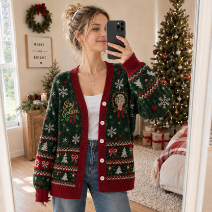 Retro Christmas Women Knit Cardigan, Vintage Holiday Button Sweater, Festive Grandma Christmas Cardigan, Christmas Gift for Her
