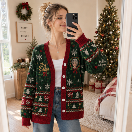 Retro Christmas Women Knit Cardigan, Vintage Holiday Button Sweater, Festive Grandma Christmas Cardigan, Christmas Gift for Her