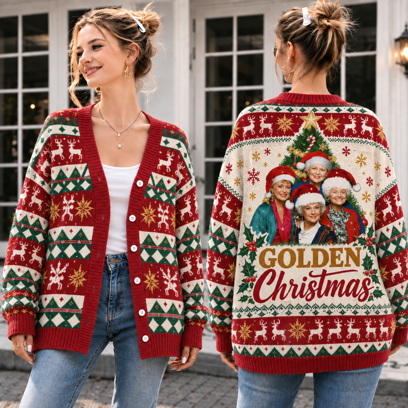 Retro Ladies Christmas Knit Cardigan, Vintage Holiday Button Up Sweater, Festive Reindeer Cardigan, Classic Christmas Winter Outfit