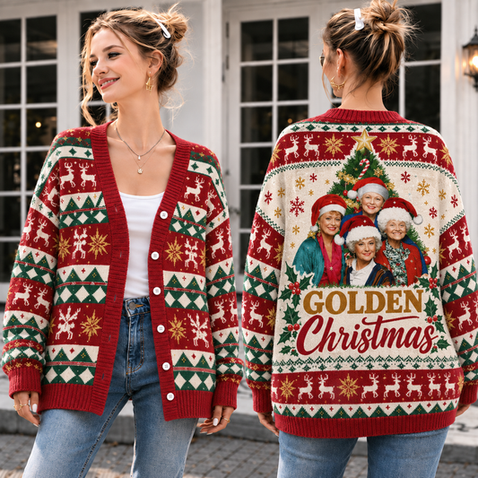 Retro Ladies Christmas Knit Cardigan, Vintage Holiday Button Up Sweater, Festive Reindeer Cardigan, Classic Christmas Winter Outfit