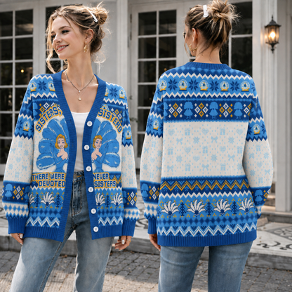 Sisters Christmas Knit Cardigan, Vintage Blue Holiday Sweater, Retro Winter Button Up Cardigan, Matching Sister Christmas Gift