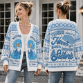 Sisters Christmas Knit Cardigan, Blue Vintage Holiday Sweater, Devoted Sisters Button Up Cardigan, Christmas Gift for Her