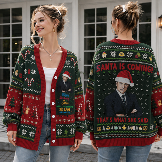 Funny Christmas Knit Cardigan, Retro Holiday Button Sweater, Office Party Christmas Cardigan, Festive Gift for Coworker