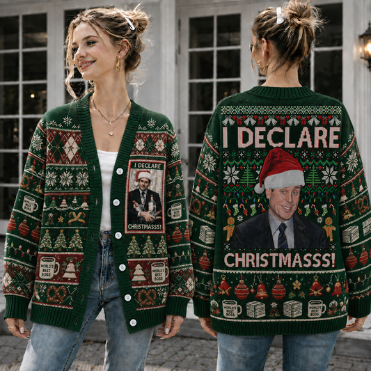 Funny Boss Christmas Knit Cardigan, Retro Office Holiday Sweater, Festive Workplace Button Cardigan, Christmas Gift for Coworker
