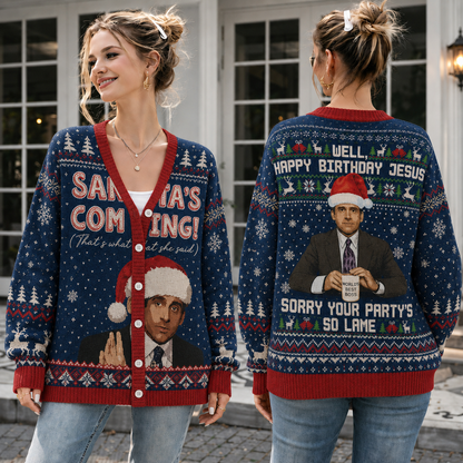 Funny Office Christmas Knit Cardigan, Retro Workplace Holiday Sweater, Festive Boss Button Up Cardigan, TV Comedy Fan Gift