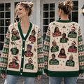 Funny Christmas Meme Knit Cardigan, Retro Holiday Quote Sweater, Festive Office Party Button Cardigan, Coworker Christmas Gift